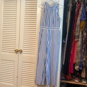 Blue and white striped jumpsuit